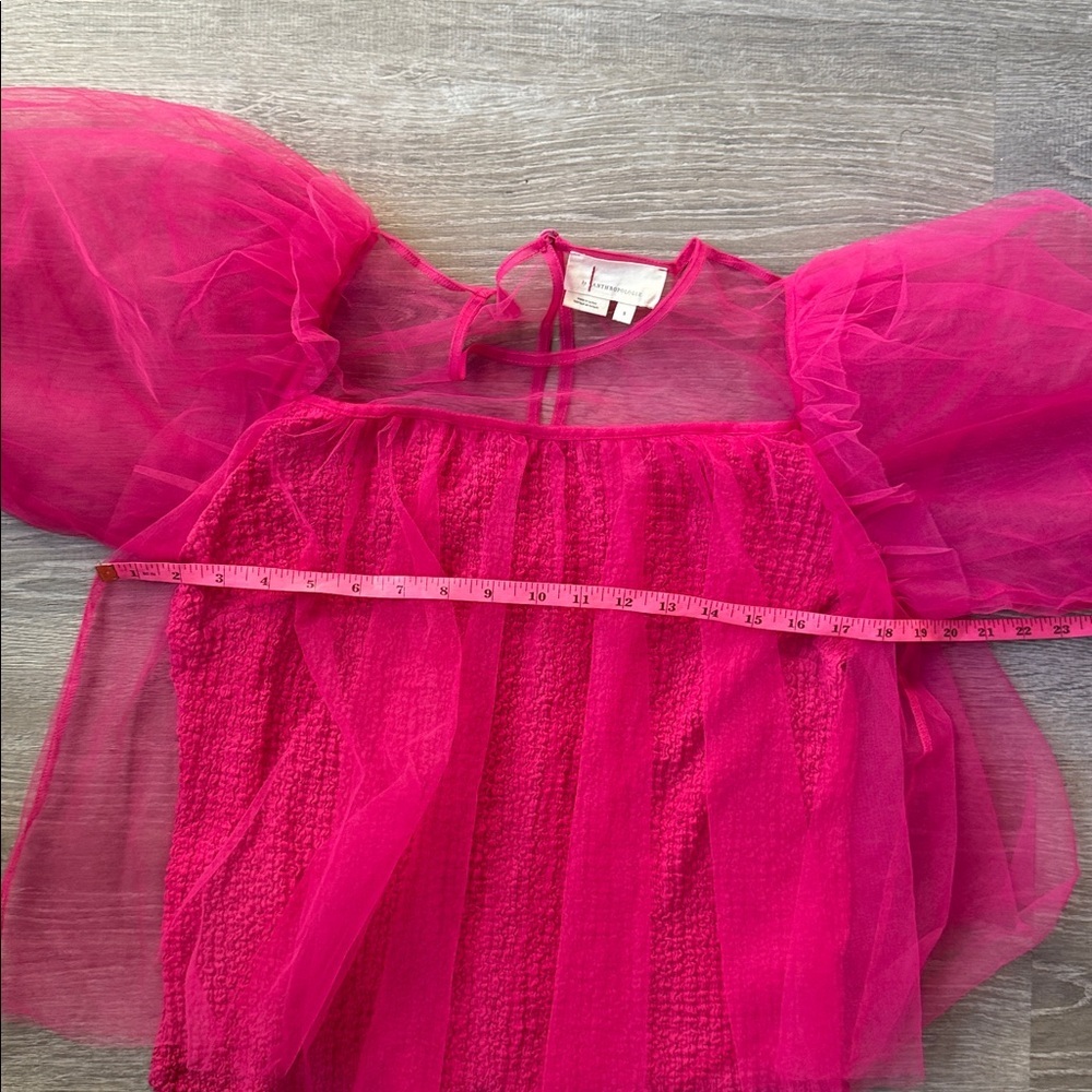 Anthropologie Sheer Magenta Puff Sleeve Top Small - Picture 9 of 10